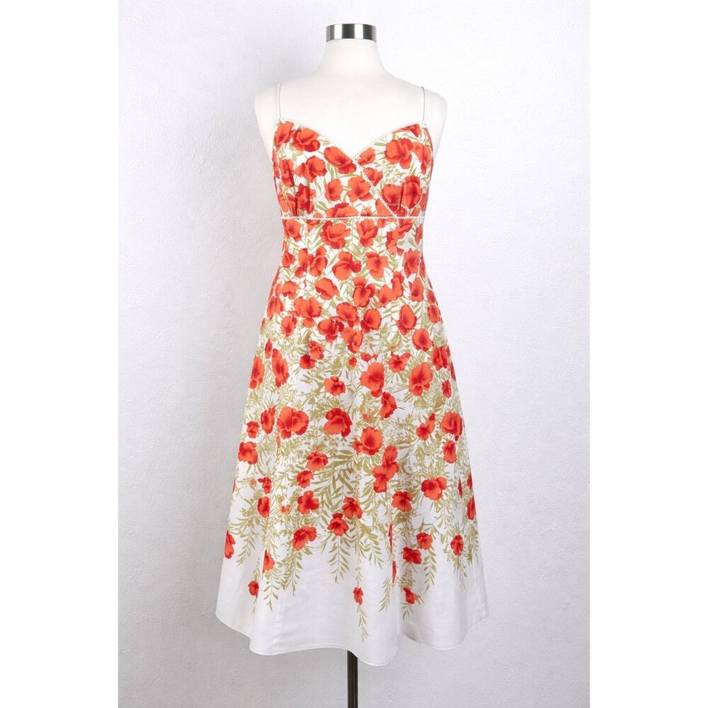 NWT Ann Taylor Coral-Red Poppy Floral Cotton  Summer Midi Dress  Size 10 - Picture 2 of 16